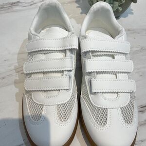 Women's White Triple-Velcro Mesh Sneakers